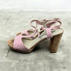 Anne Klein Pink Gingham Heels with Cork Wedge